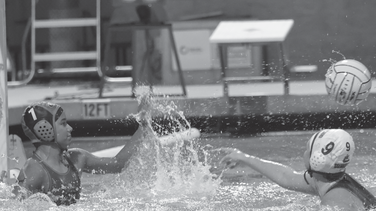 A Paly water polo player takes a shot. “The week before CCS we did a lot of practices focused on running our defensive plays,” senior
Katie Spitzer said. “The biggest challenge was trying to anticipate what the other team would do based on the information we had.”